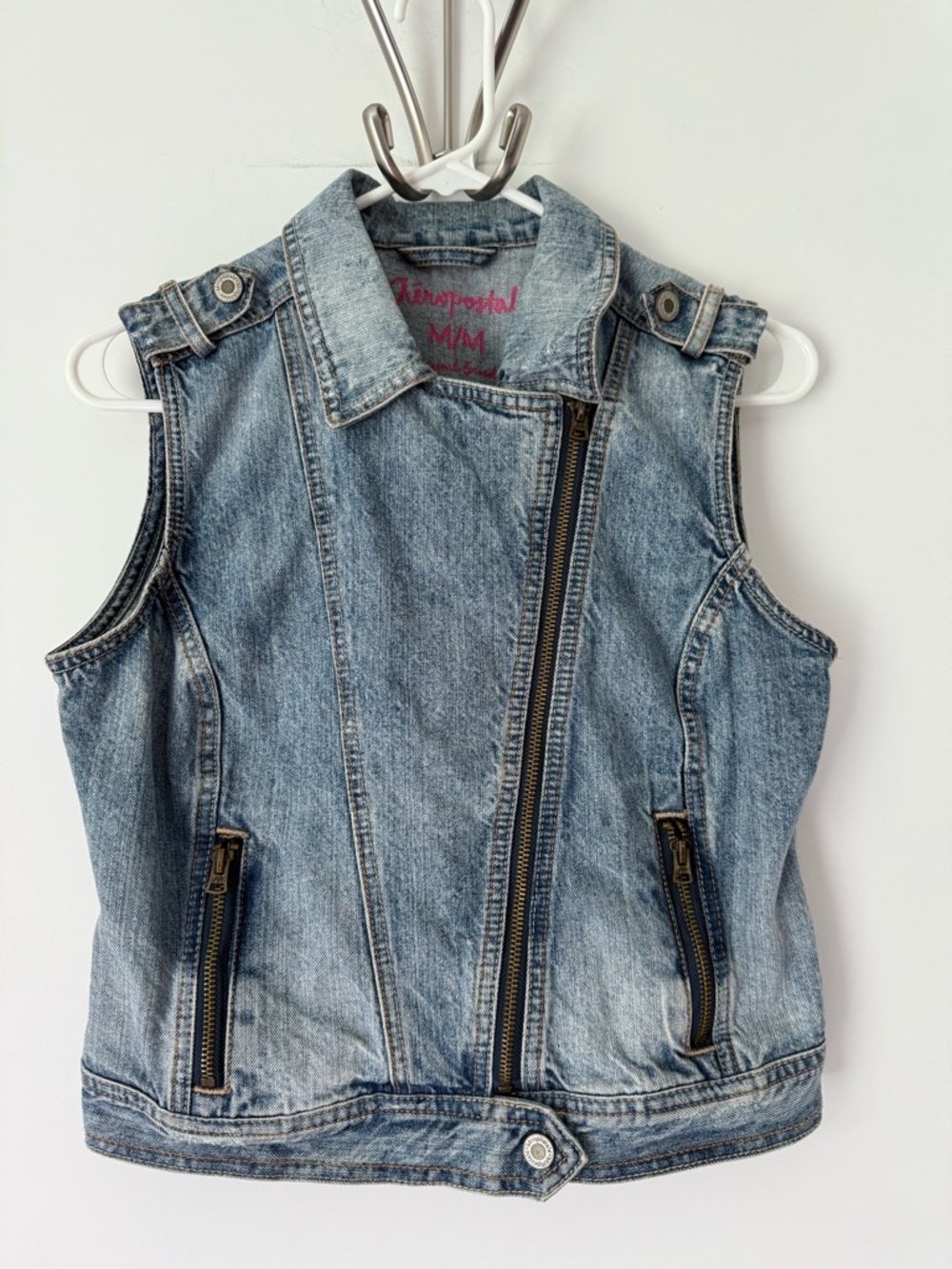 Y2K Aeropostale Denim Moto Vest Biker Style Size Medium Vintage